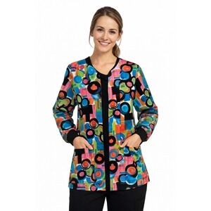 Koi Scrub Jacket Womens XL Multicolor Abstract Geometric Button Front Nurse Coat